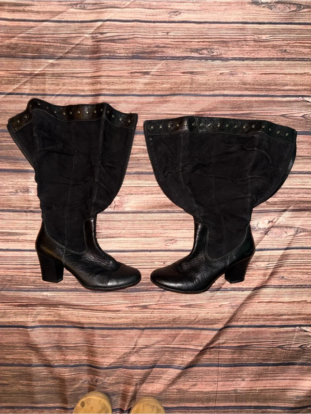 b.o.c. Black Over-the-Knee Suede and Leather Block Heel Boots